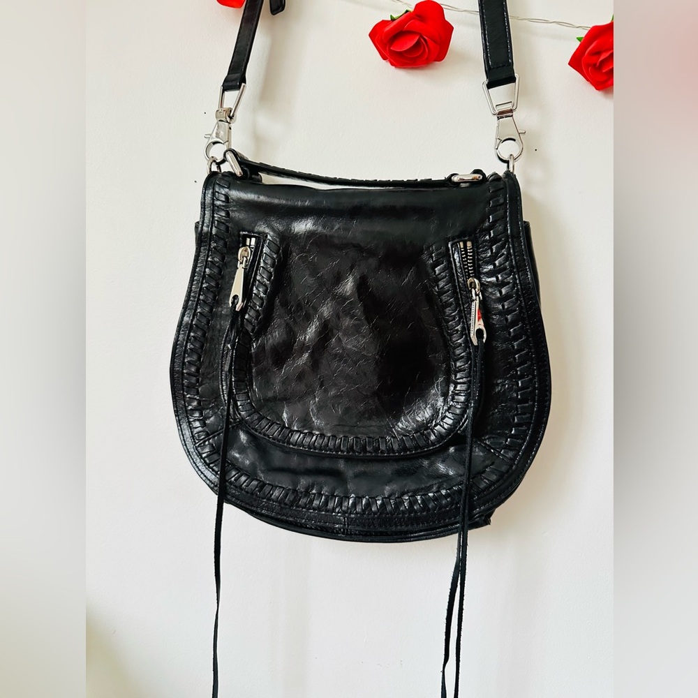 Rebecca Minkoff Black Leather Saddle Crossbody Bag Purse